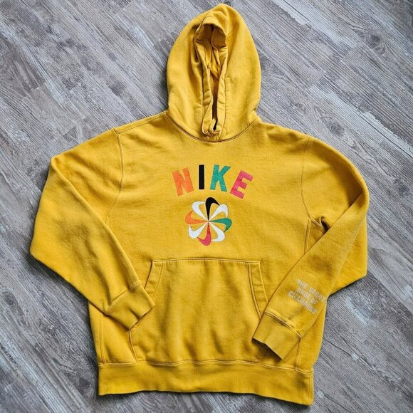 Nike Sweatshirt Evolution of the Swish Pinwheel Logo Yellow Long Sleeve Hooded M - Picture 2 of 16